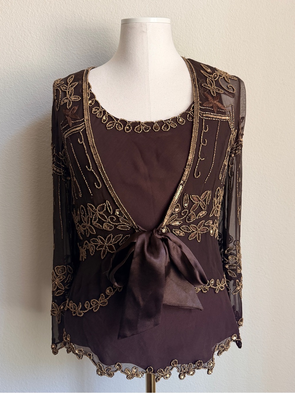 MARINA 100% silk beaded Chocolate Brown Set size M